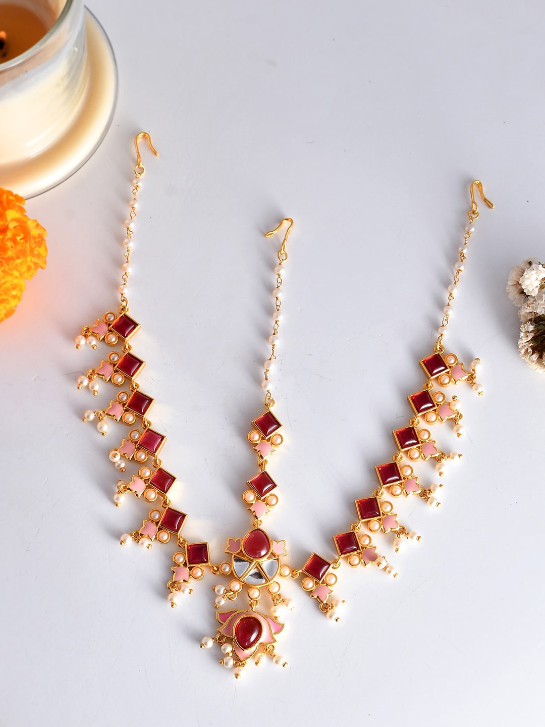 

Voylla Gold Plated Beads Studded Maang Tikka
