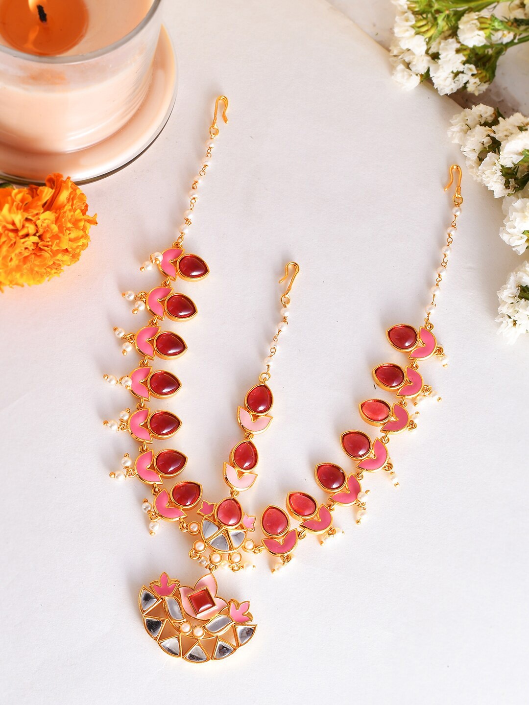

Voylla Gold-Plated Stones Studded & Beaded Maang Tika