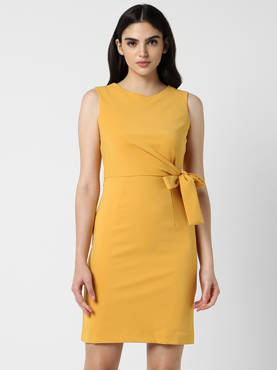 

Van Heusen Woman Round Neck Sleeveless Sheath Dress, Yellow