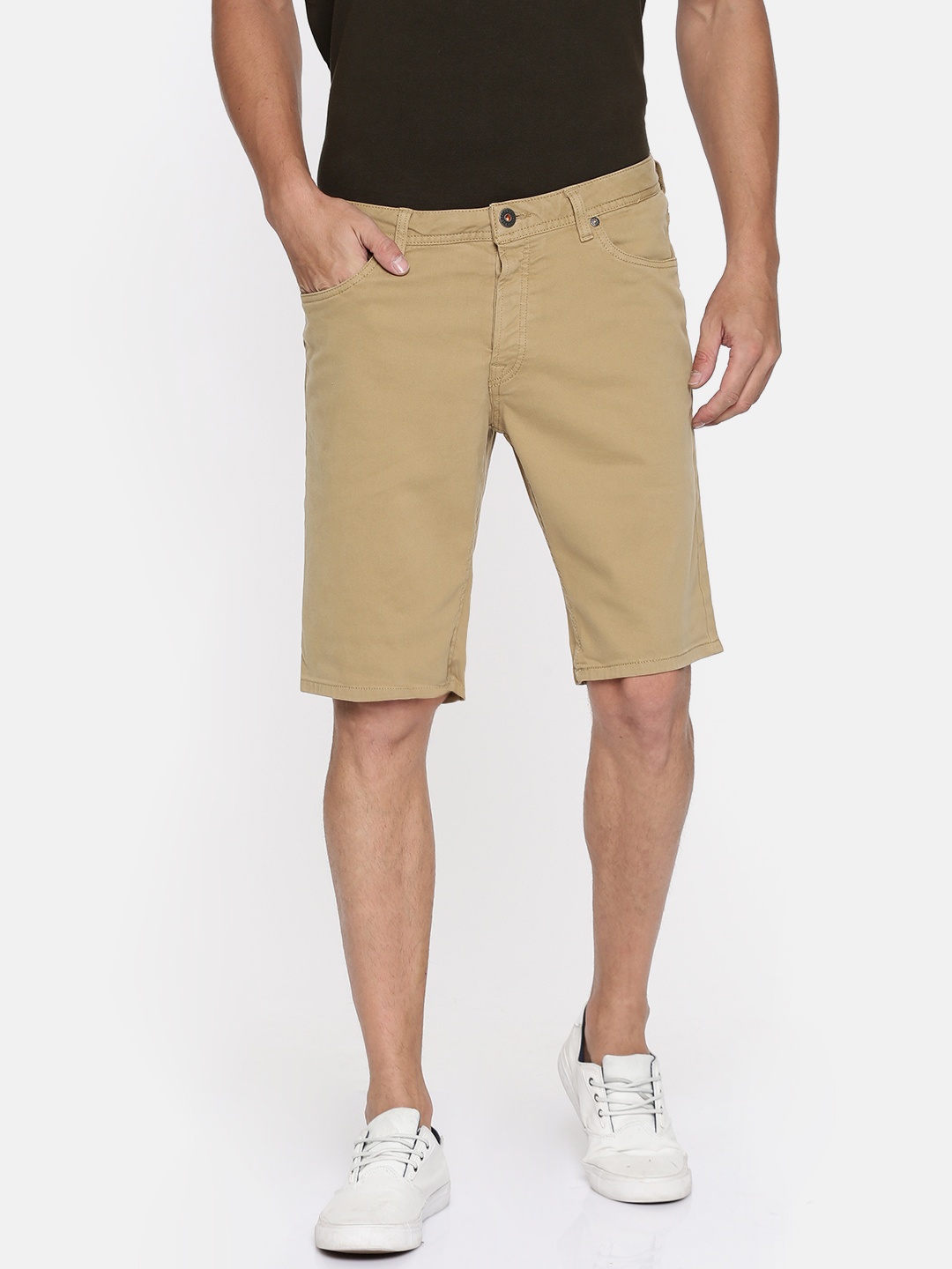 

Jack & Jones Men Khaki Solid Regular Fit Shorts