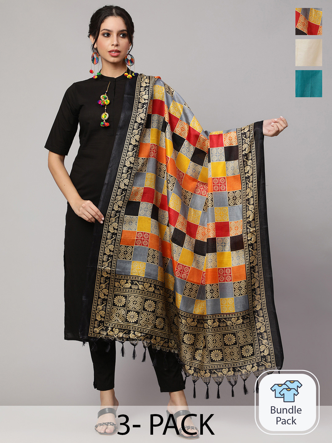 

Nayo Pack Of 2 Ethnic Motifs Printed Art Silk Dupatta, Red