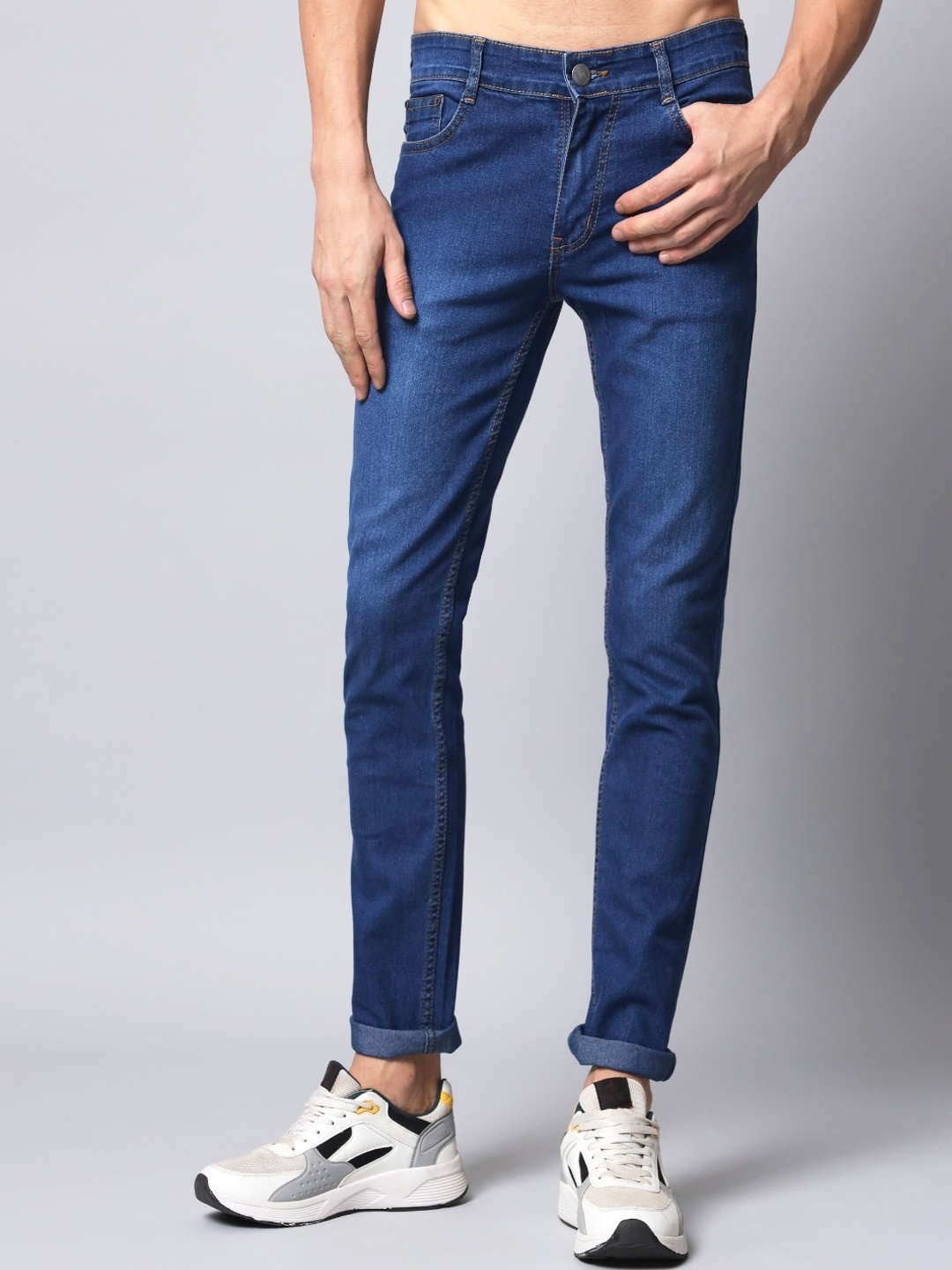 

STUDIO NEXX Men Clean Look Mid Rise Cotton Stretchable Jeans, Navy blue