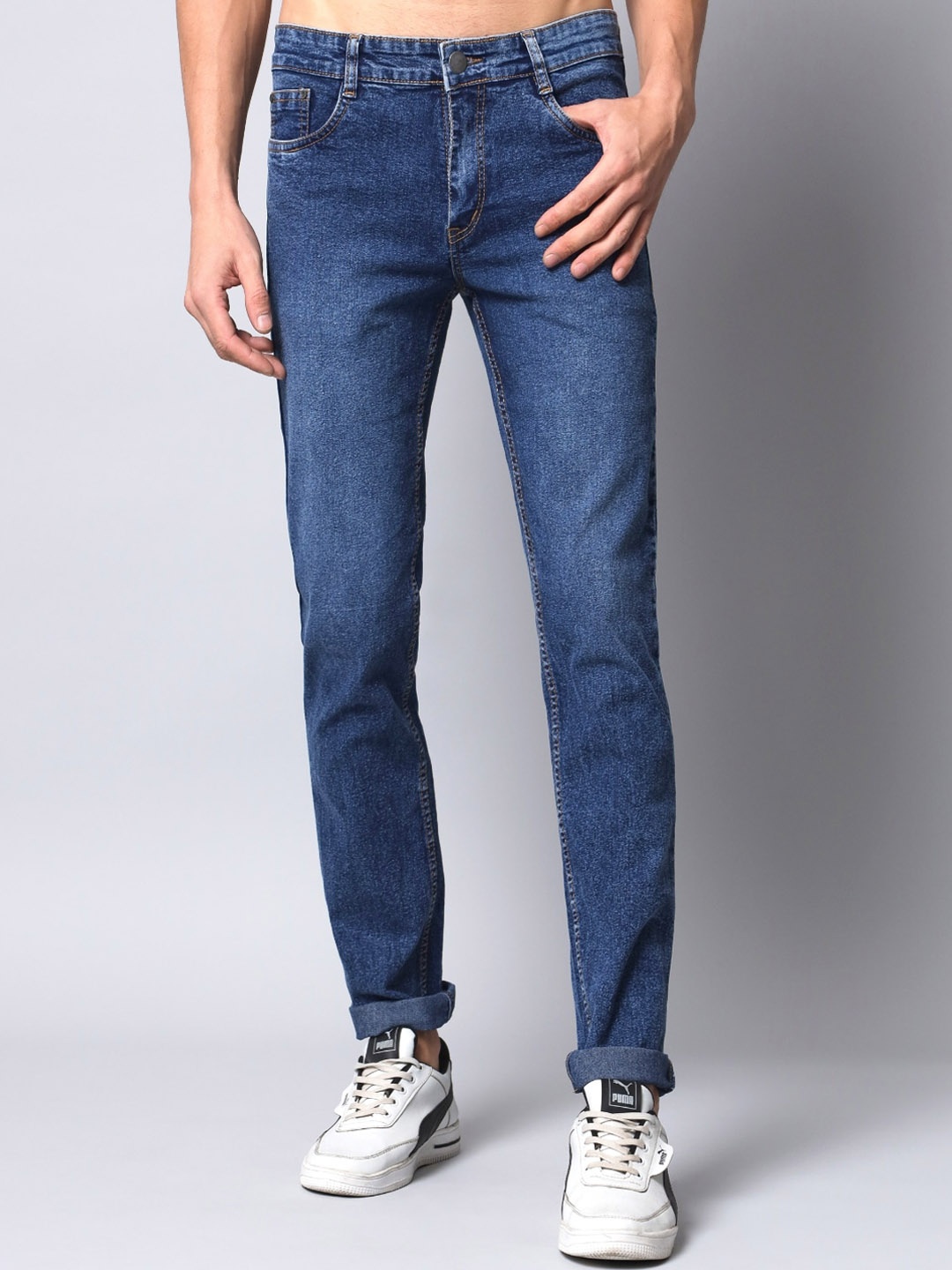 

STUDIO NEXX Men Slim Fit Light Fade Medium Shade Clean Look Stretchable Jeans, Blue
