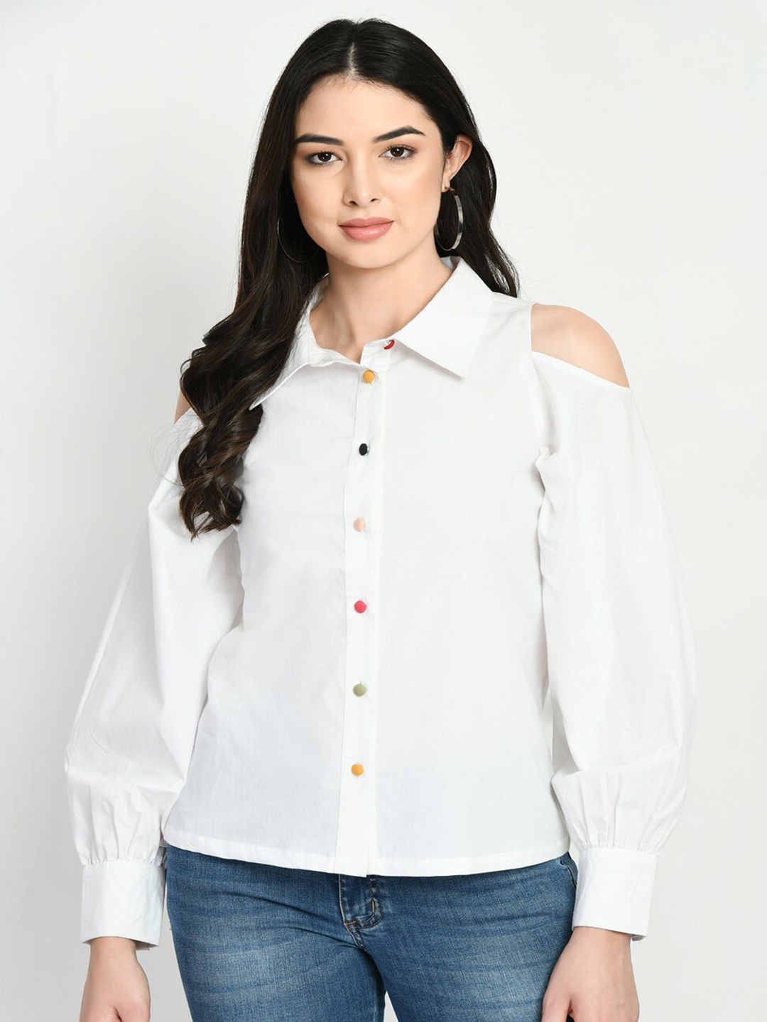 

DressBerry White Spread Collar Cotton Casual Shirt