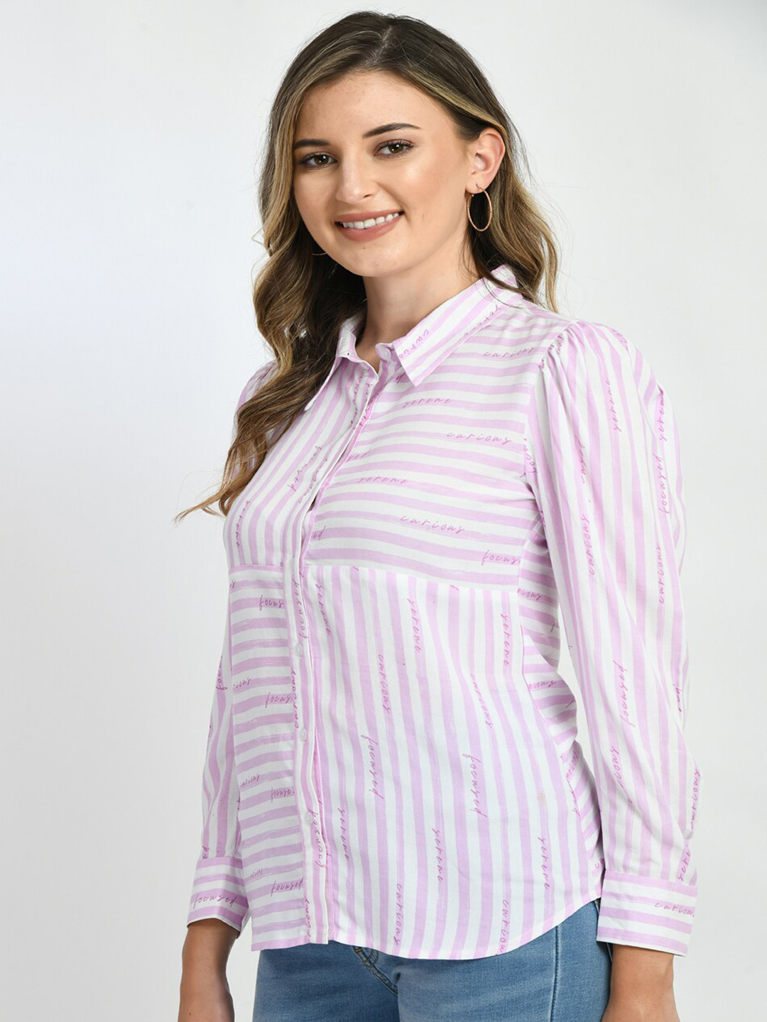 

DressBerry Pink Striped Spread Collar Casual Shirt, Lavender