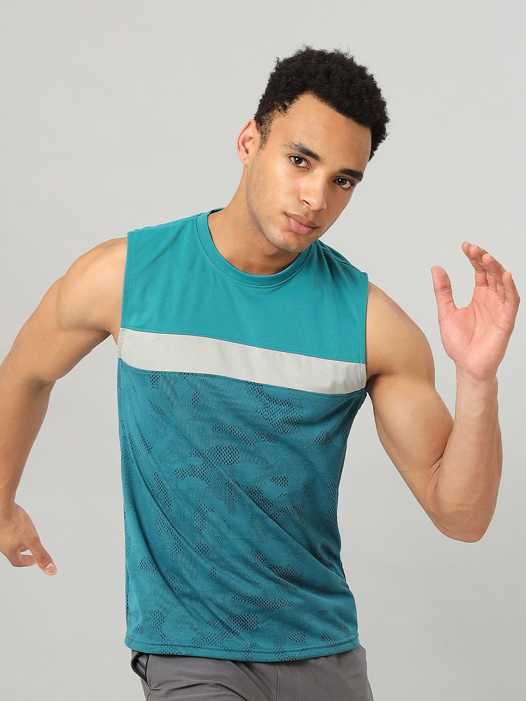 

Technosport Striped Antimicrobial Slim Fit T-shirt, Teal