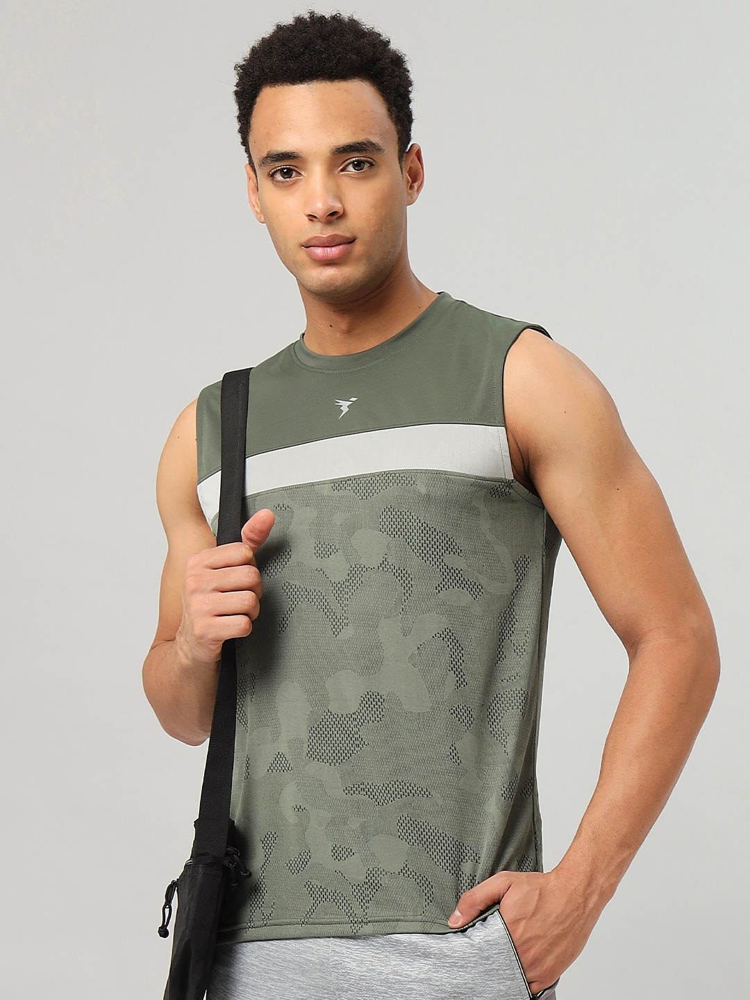 

Technosport Jacquard Slim Fit Antimicrobial Sports Innerwear Gym Vest, Olive