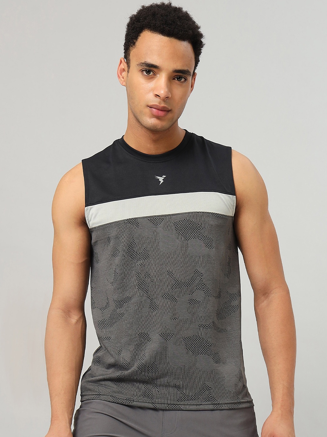 

Technosport Striped Antimicrobial Sports Slim Fit T-shirt, Charcoal