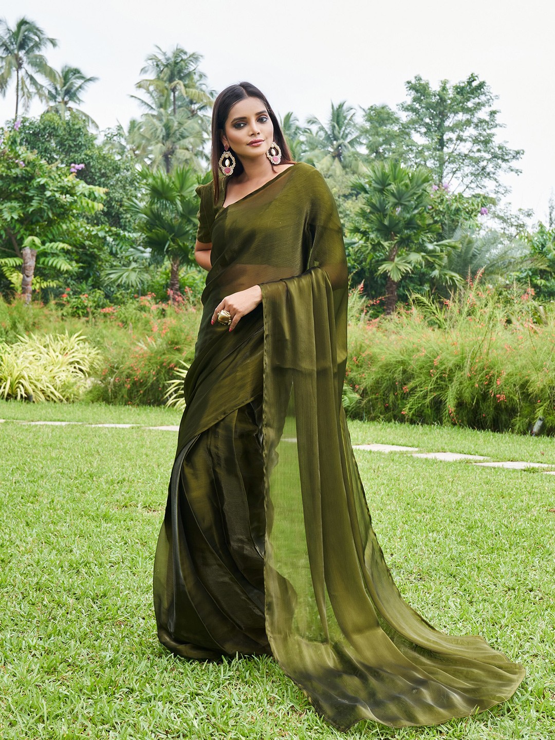 

Mitera Green Organza Saree