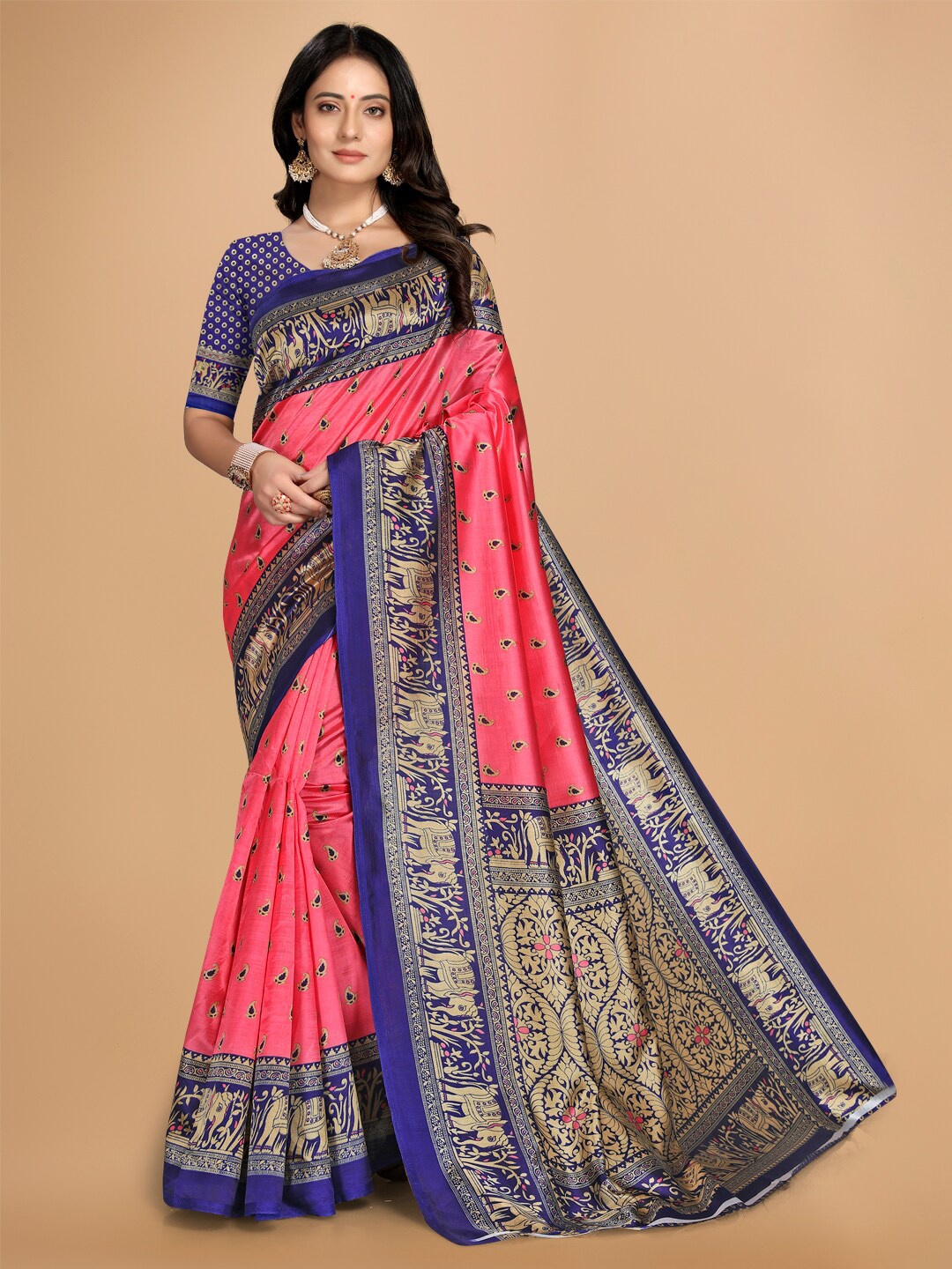 

KALINI Ethnic Motifs Printed Saree, Peach
