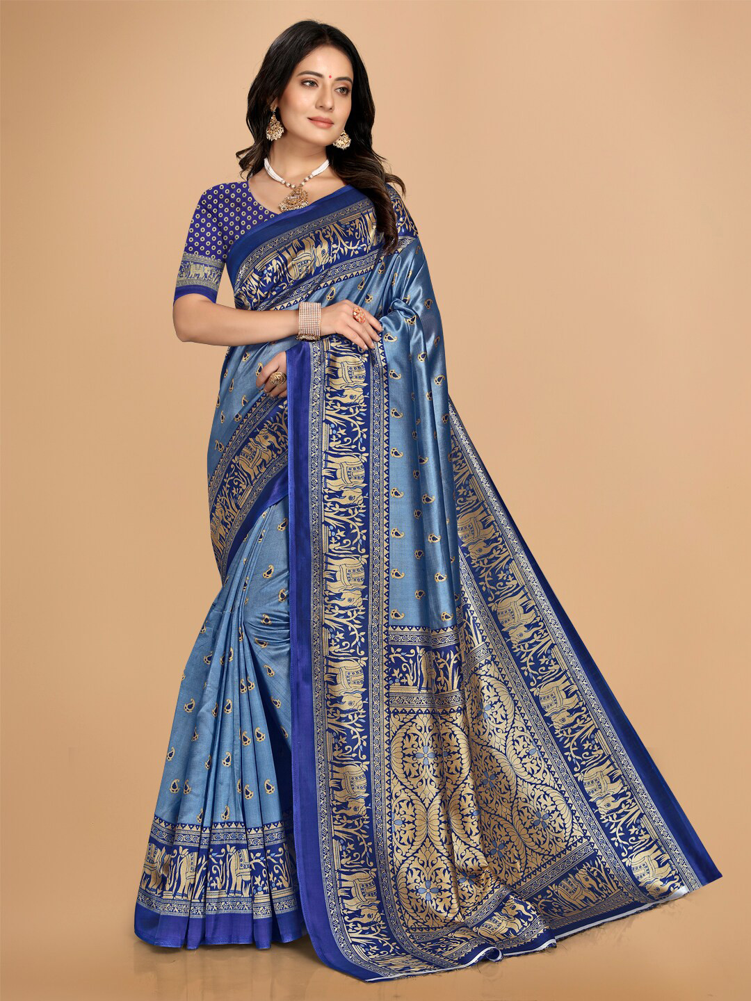 

KALINI Ethnic Motifs Printed Saree, Blue