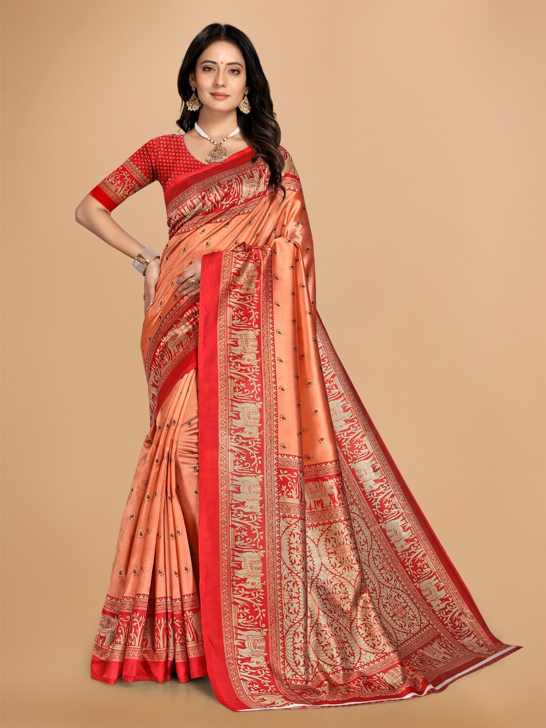 

KALINI Ethnic Motifs Printed Saree, Orange