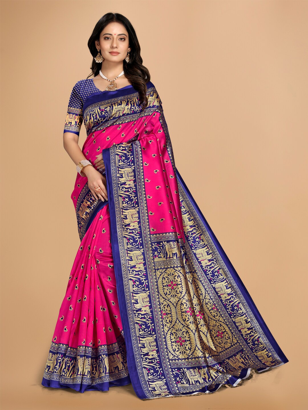

KALINI Ethnic Motifs Printed Saree, Pink