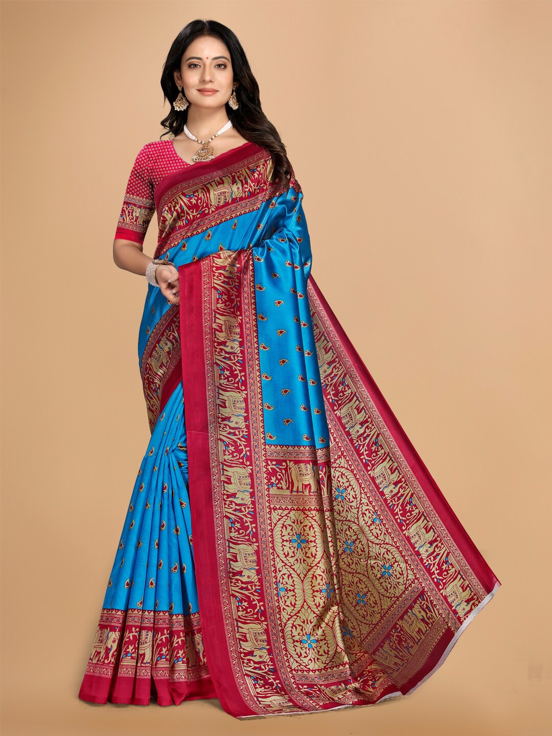 

KALINI Ethnic Motifs Printed Saree, Sea green
