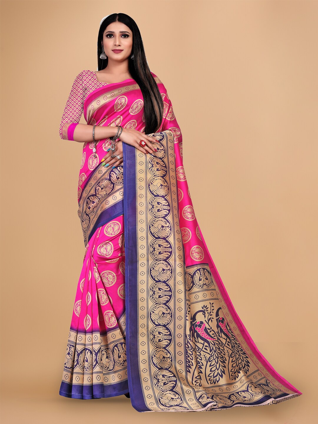 

KALINI Ethnic Motifs Printed Saree, Pink