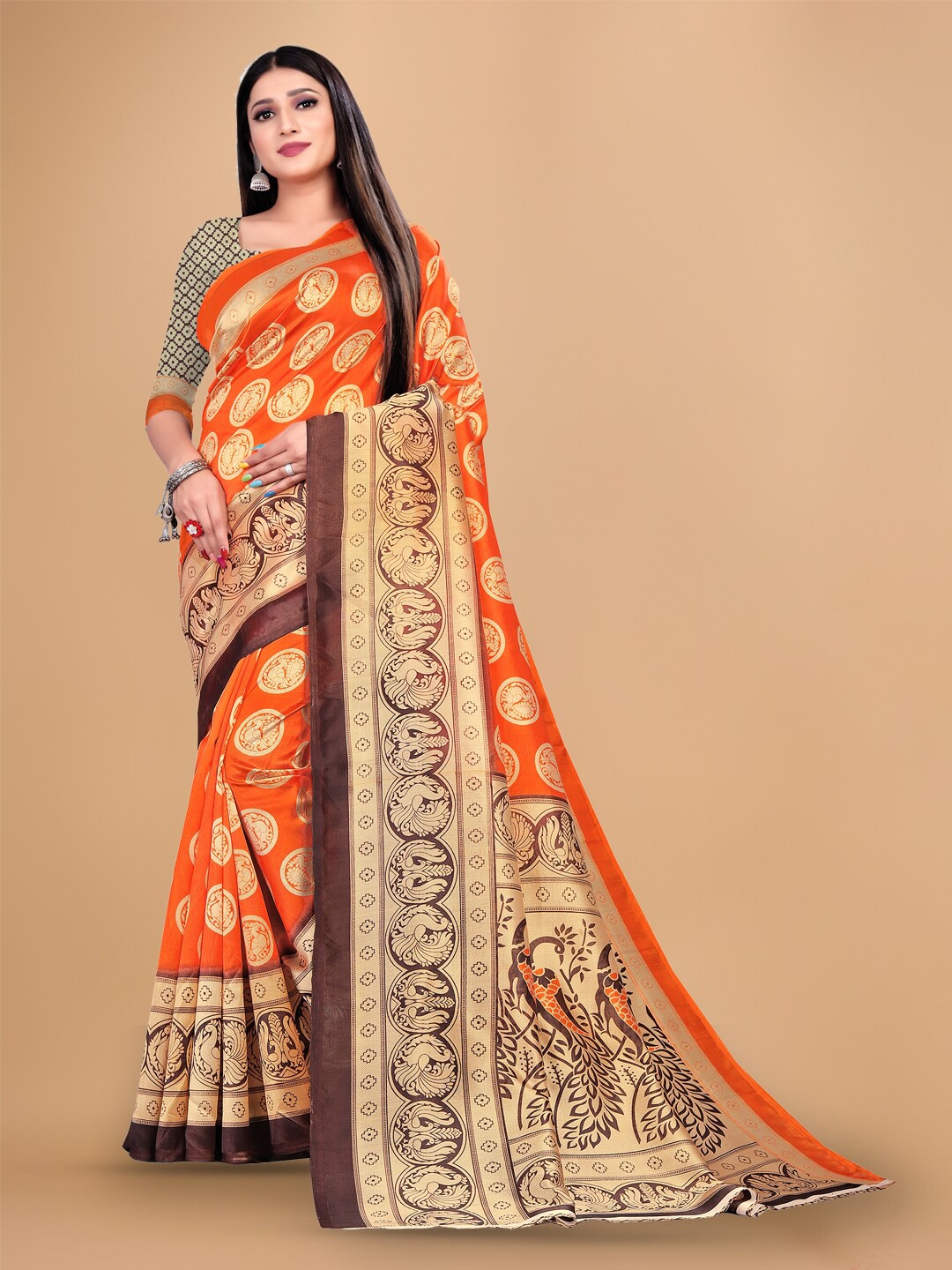 

KALINI Ethnic Motifs Printed Saree, Orange