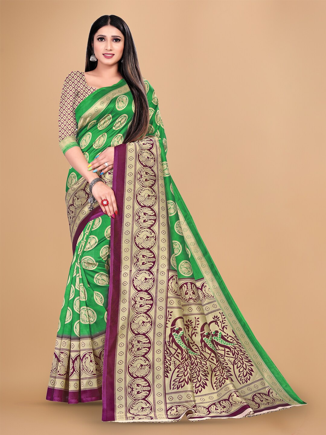 

KALINI Ethnic Motifs Printed Saree, Green