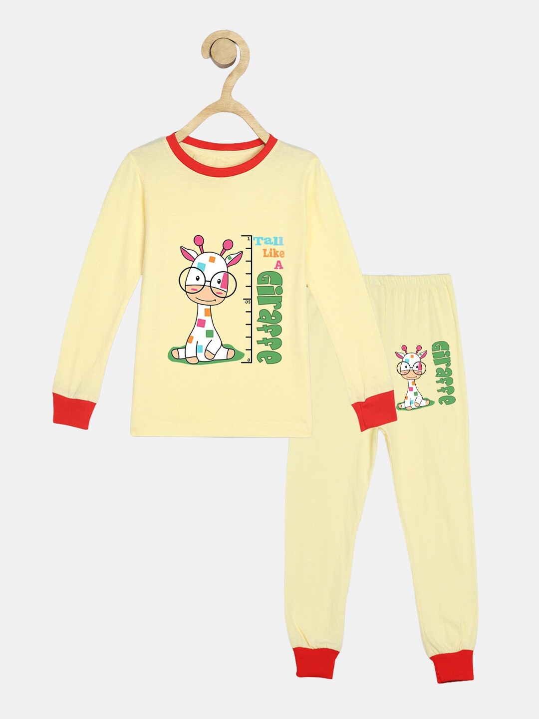 

Wyld Sprog Kids Printed Pure Cotton Night suit, Yellow