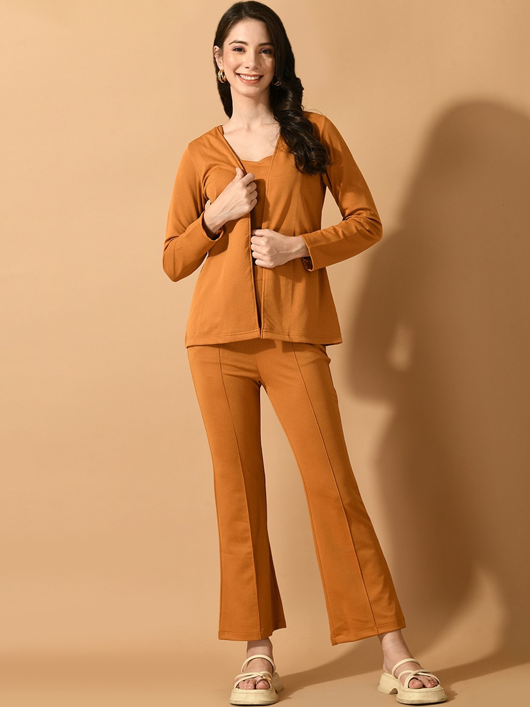 

DressBerry Mustard Yellow Crop Top With Trousers & Jacket Co-Ords