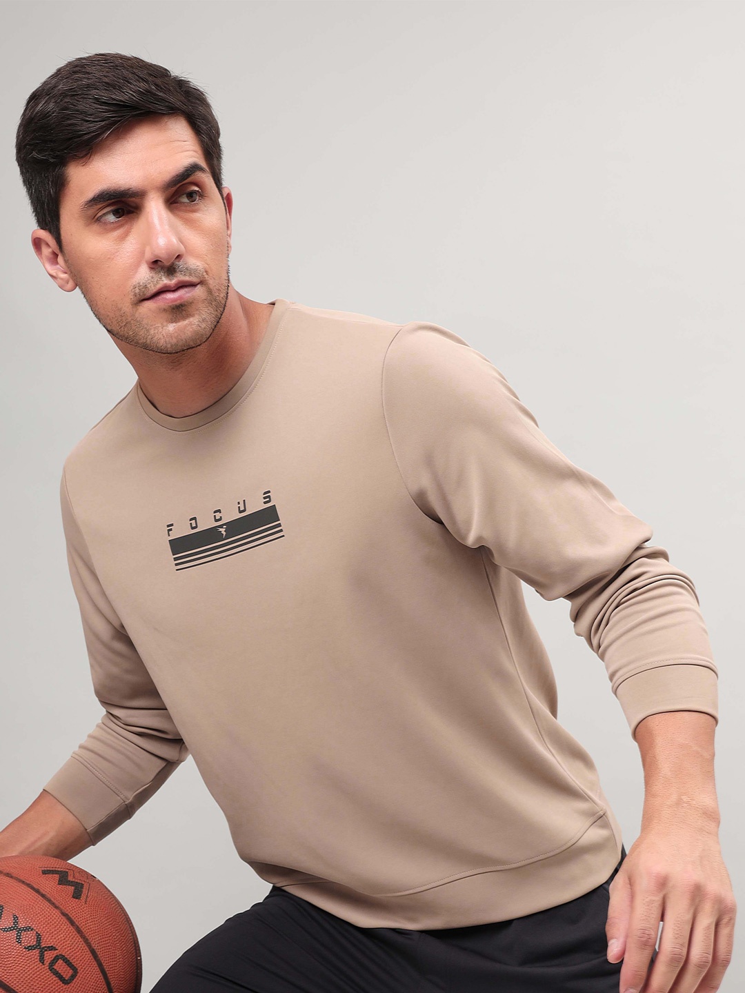 

Technosport Typography Printed Antimicrobial Sweatshirt, Beige