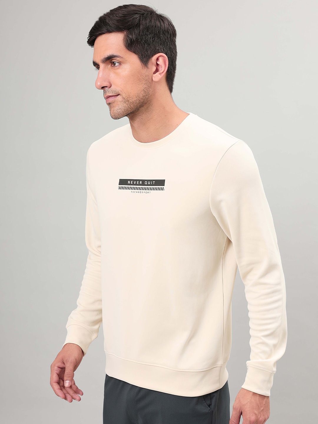 

Technosport Typography Printed Antimicrobial Sweatshirt, Cream