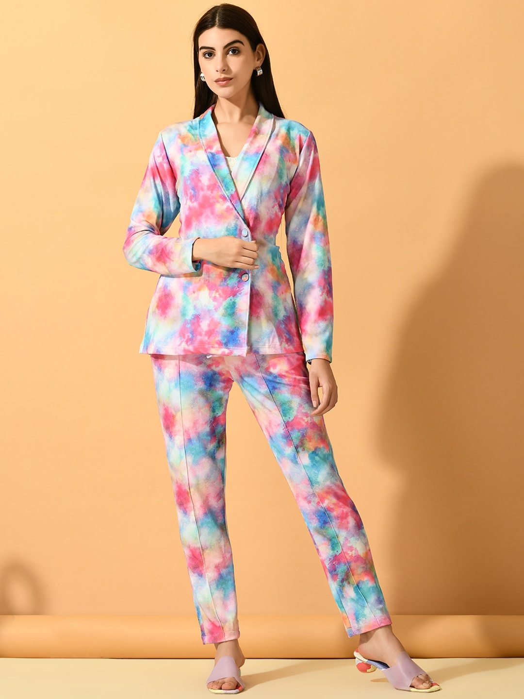 

DressBerry Tie and Dye Dyed Lightweight Shawl Collar Single Breasted Blazers, Pink