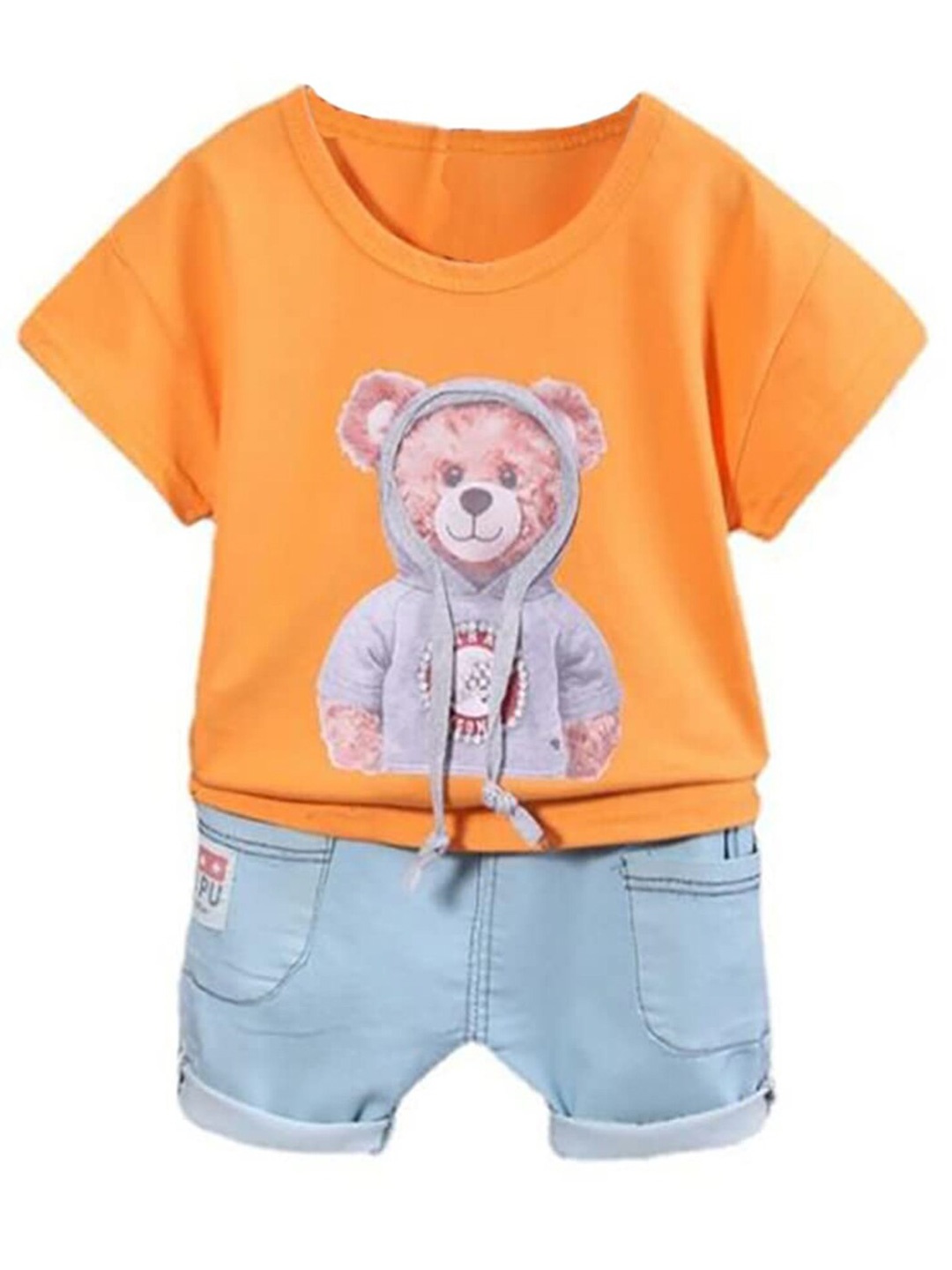 

Bold N Elegant Infants Printed Pure Cotton T-shirt With Shorts, Orange