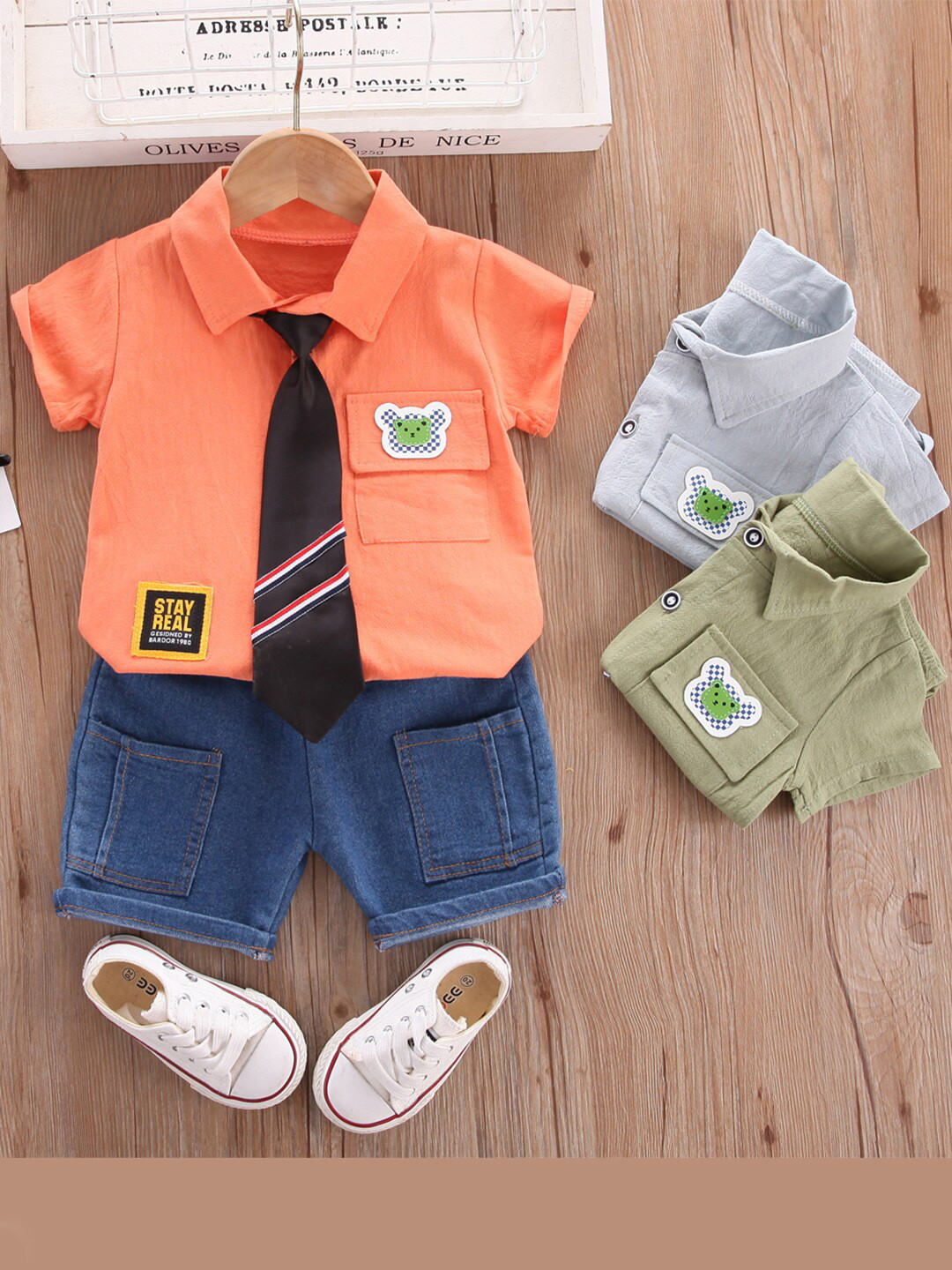 

Bold N Elegant Boys Shirt & Tie with Shorts, Orange