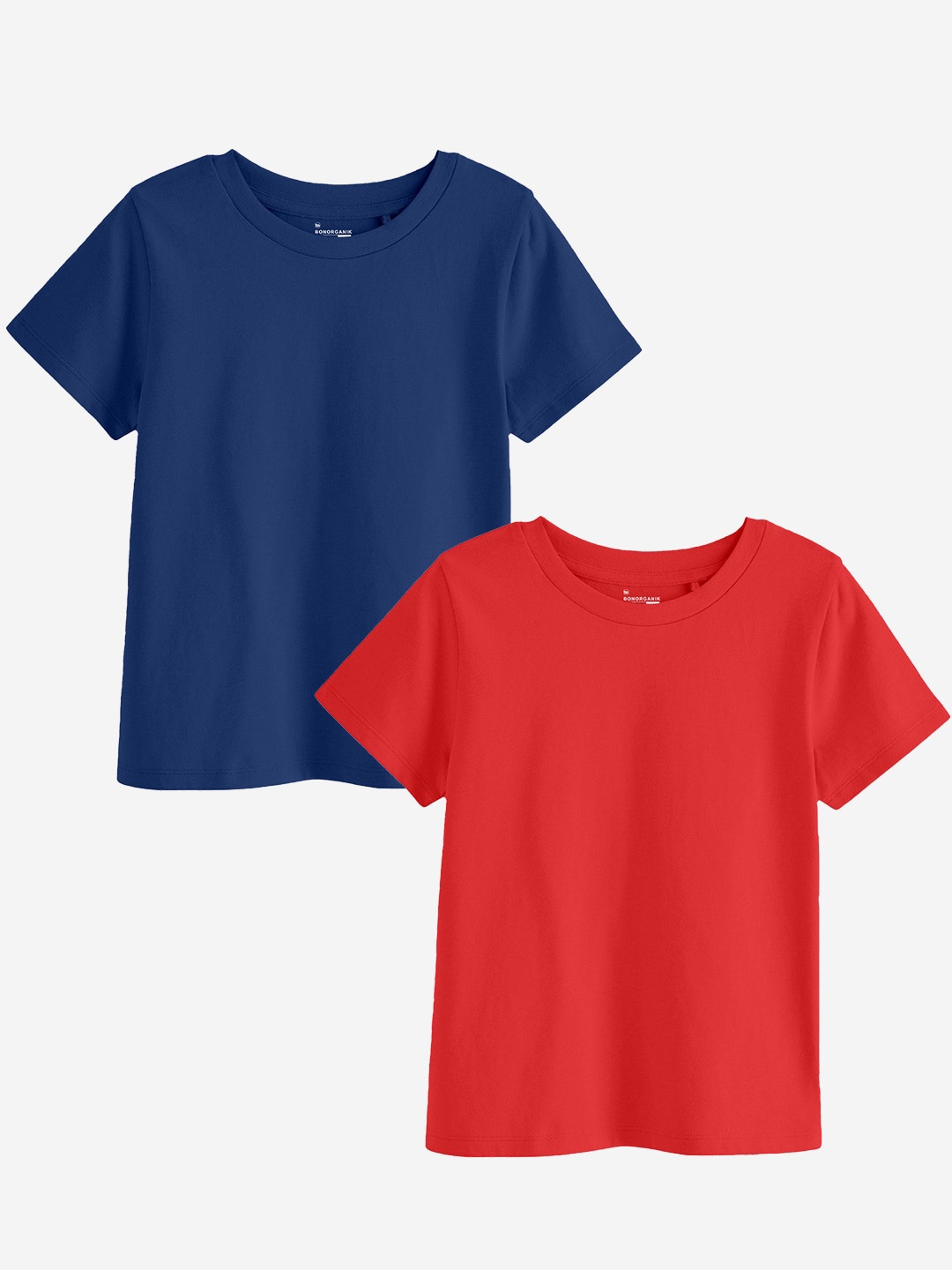 

BonOrganik Girls Pack Of 2 Cotton T-shirt, Blue