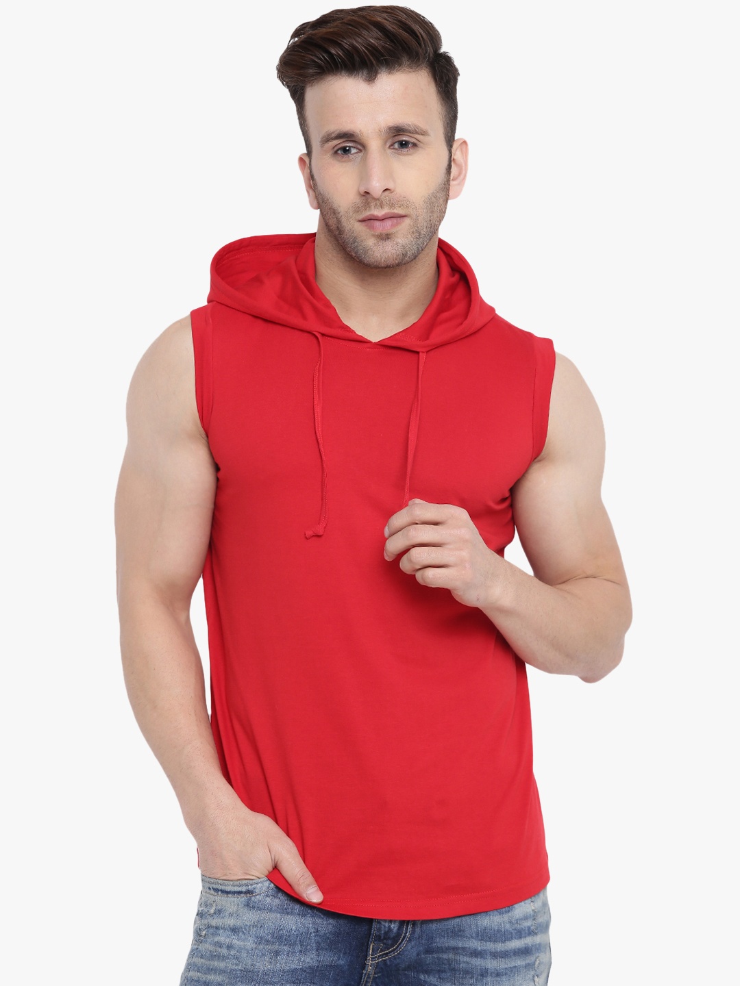 

GRITSTONES Men Red Solid Hood T-shirt