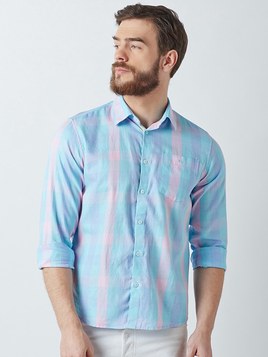 

Crimsoune Club Men Blue Standard Slim Fit Checked Casual Shirt