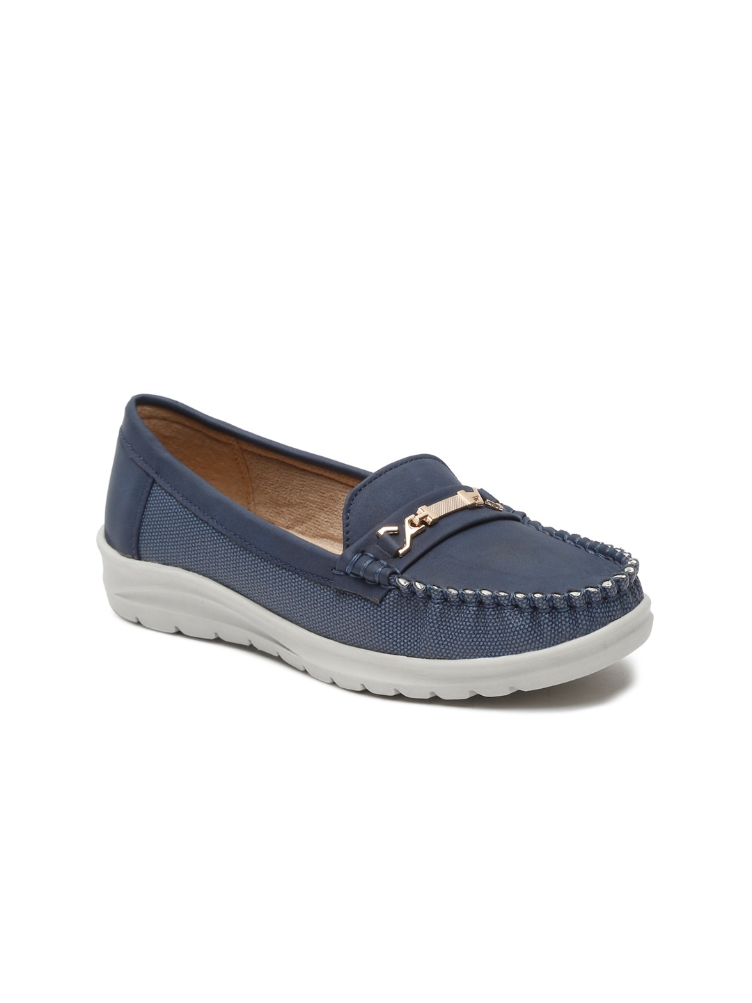 

VALIOSAA Women Round Toe Lightweight Horsebit Loafers, Blue