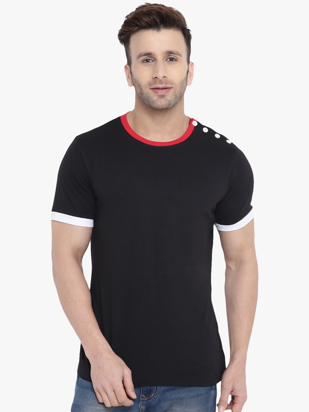 

GRITSTONES Men Black Solid Round Neck T-shirt