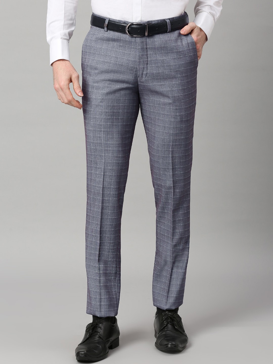 

ESSAS club Men Pencil Checked Slim Fit Formal Trousers, Grey