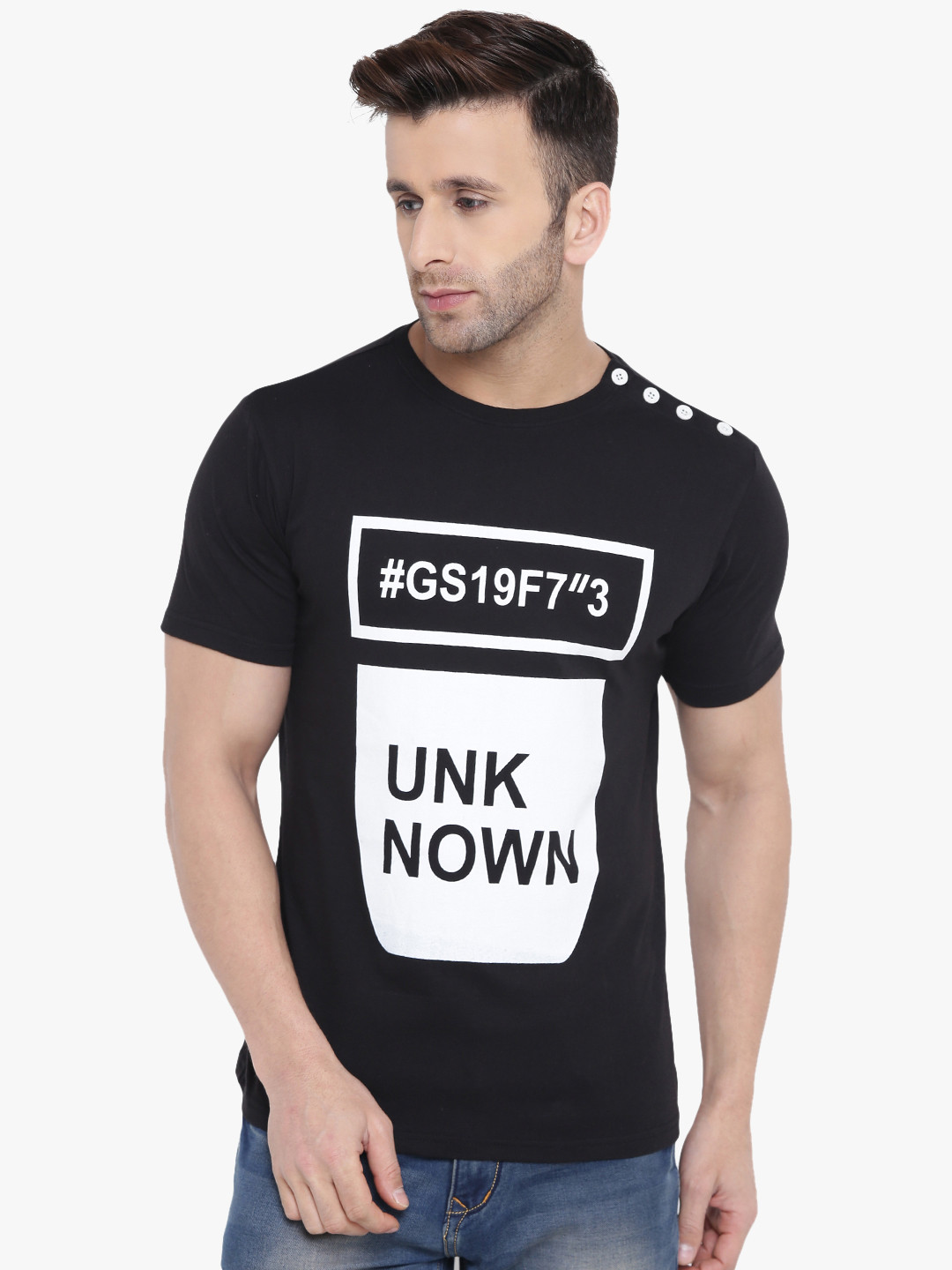 

GRITSTONES Men Black Printed Round Neck T-shirt