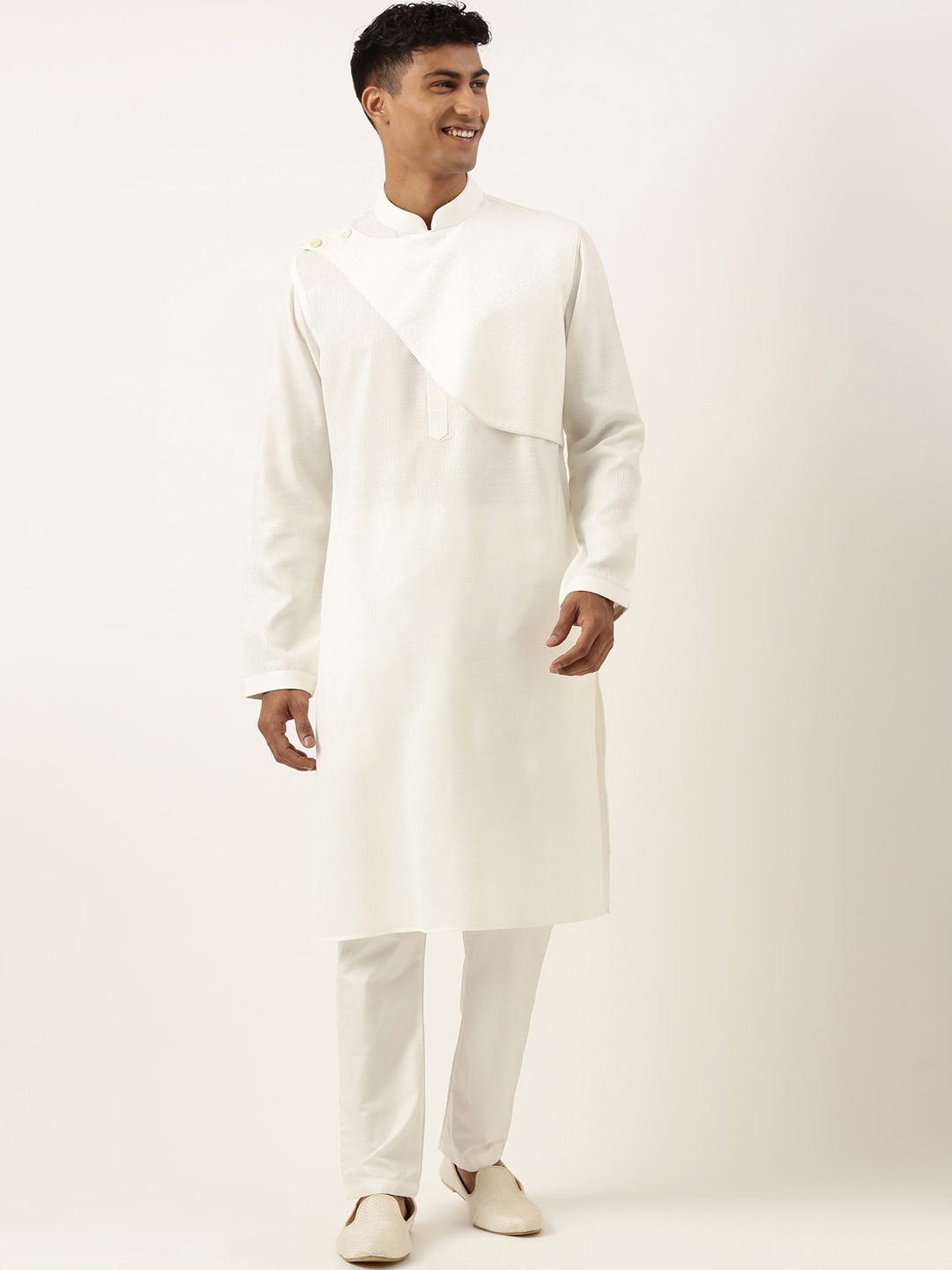 

TheEthnic.Co Mandarin Collar Pure Cotton Kurta with Pyjamas, White