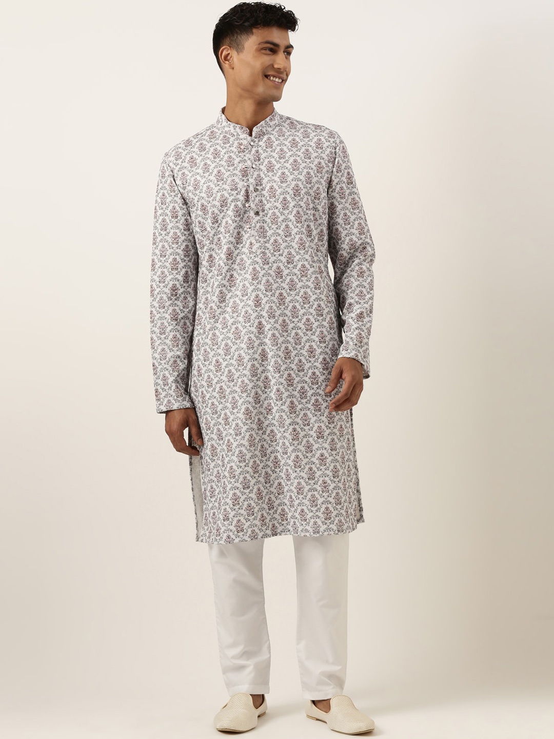 

TheEthnic.Co Men Ethnic Motifs Printed Chikankari Pure Cotton Kurta with Pyjamas, White