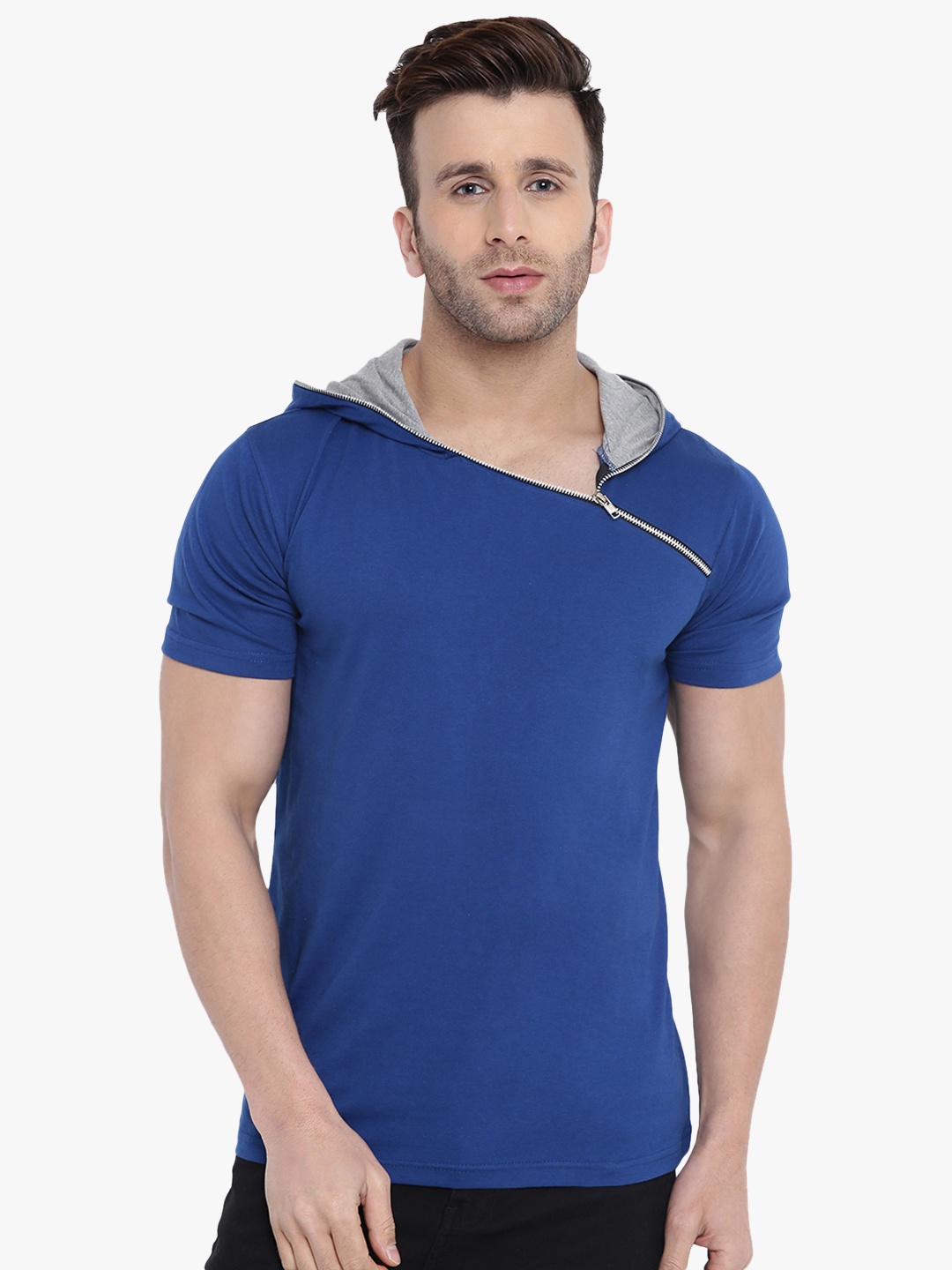 

GRITSTONES Men Blue Solid Hood T-shirt