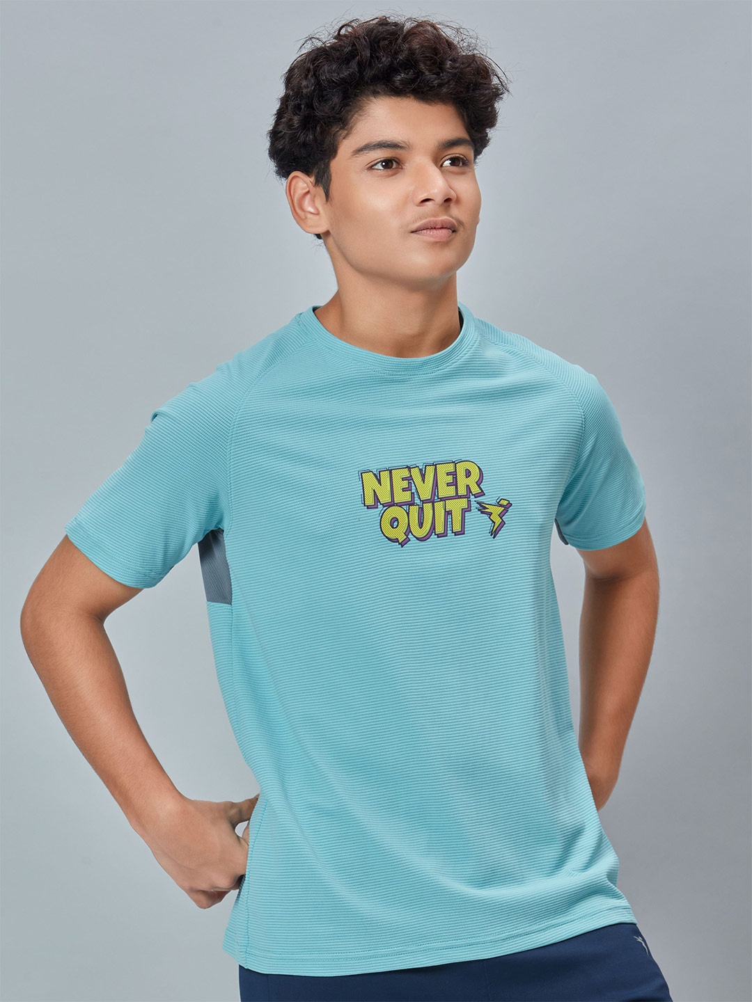 

Technosport Boys Typography Printed Raglan Sleeves Slim Fit T-Shirt, Sea green