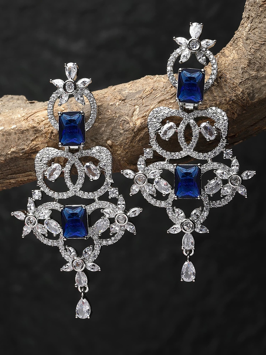 

KARATCART Silver Plated Cubic Zirconia Stone Studded Drop Earrings