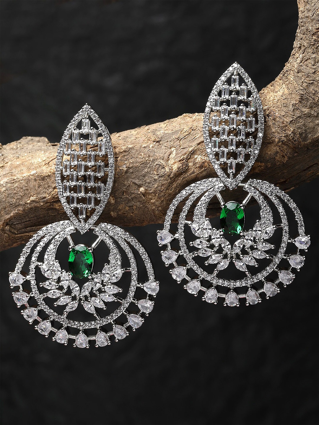 

KARATCART Silver Plated Cubic Zirconia Stone Studded Drop Earrings