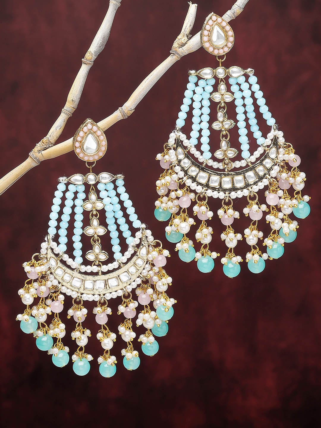 

KARATCART Silver Plated Kundan Studded Drop Earrings, Blue