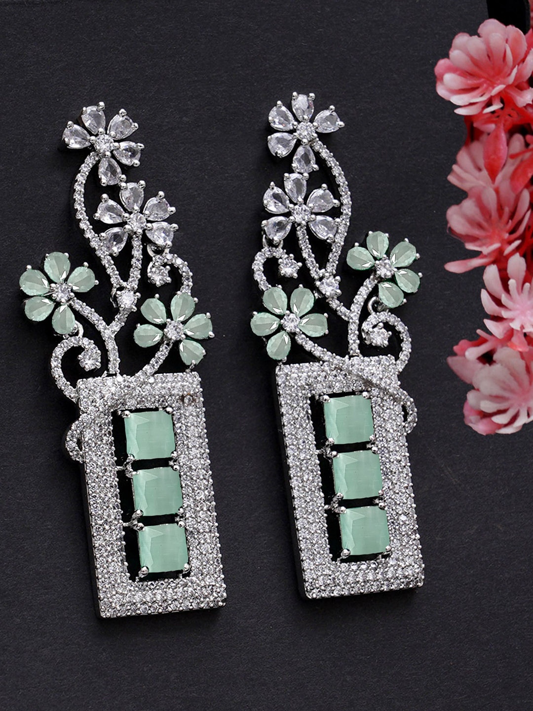 

KARATCART Silver Plated Cubic Zirconia Stone Studded Drop Earrings