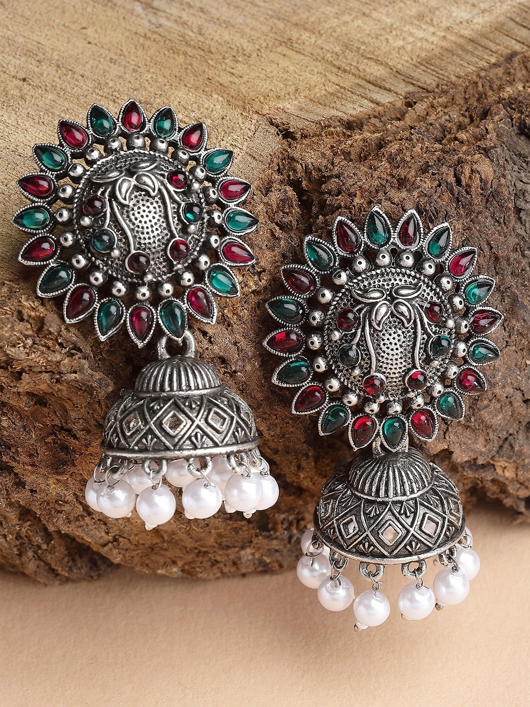 

KARATCART Contemporary Jhumkas Earrings, Silver