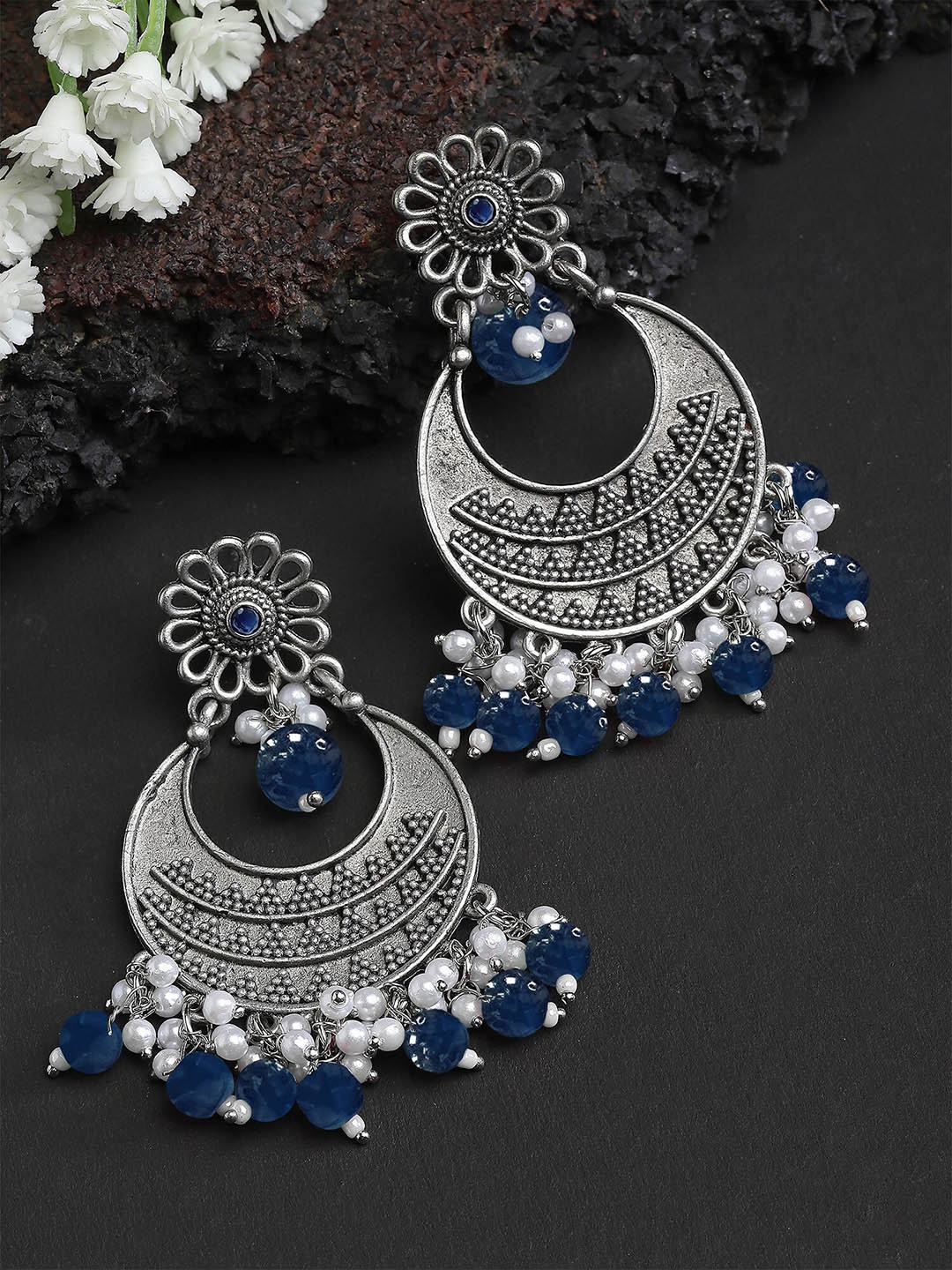 

KARATCART Silver-Plated Contemporary Chandbalis Earrings, Blue
