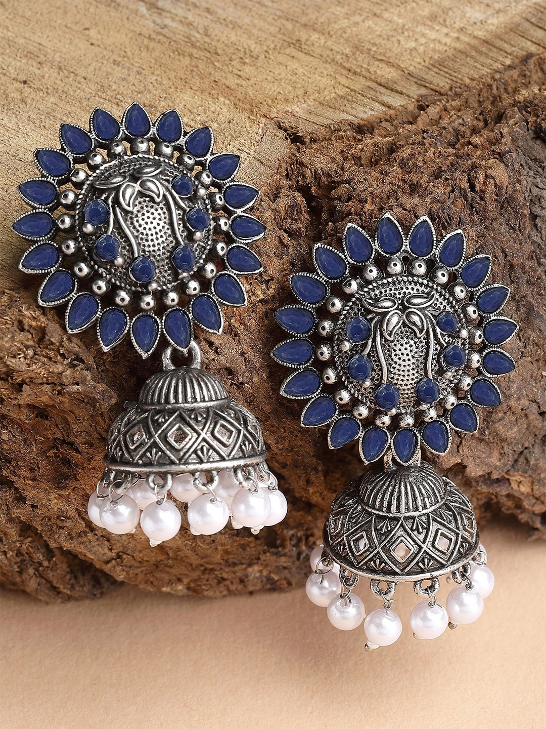 

KARATCART Silver-Plated Jhumkas Earrings, Blue