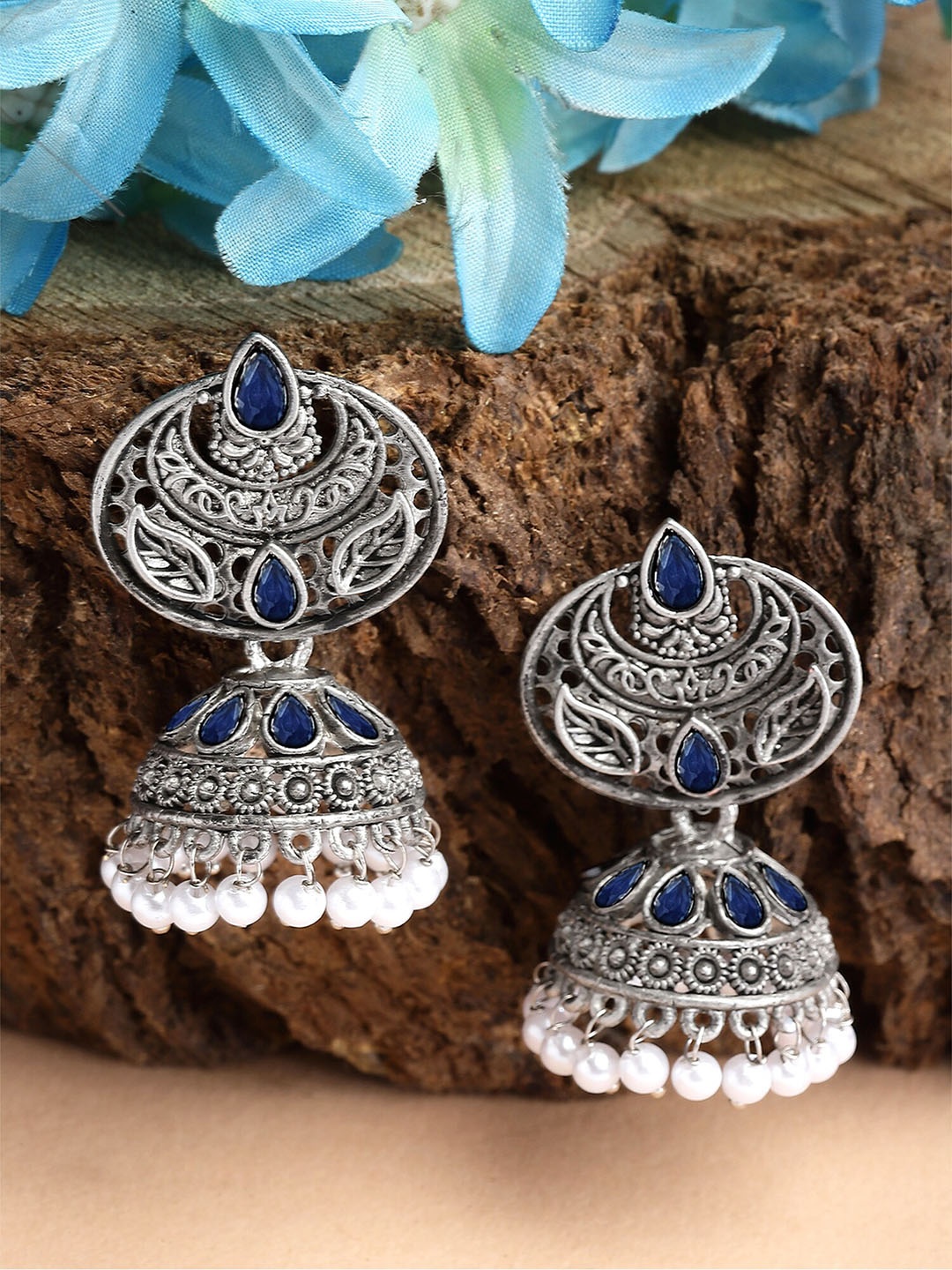 

KARATCART Silver-Plated Contemporary Jhumkas