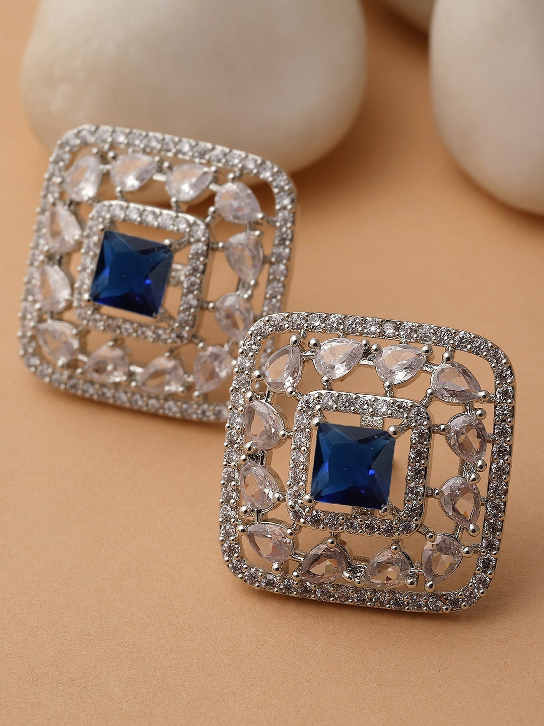

KARATCART Silver-Plated Cubic Zirconia Contemporary Studs Earrings