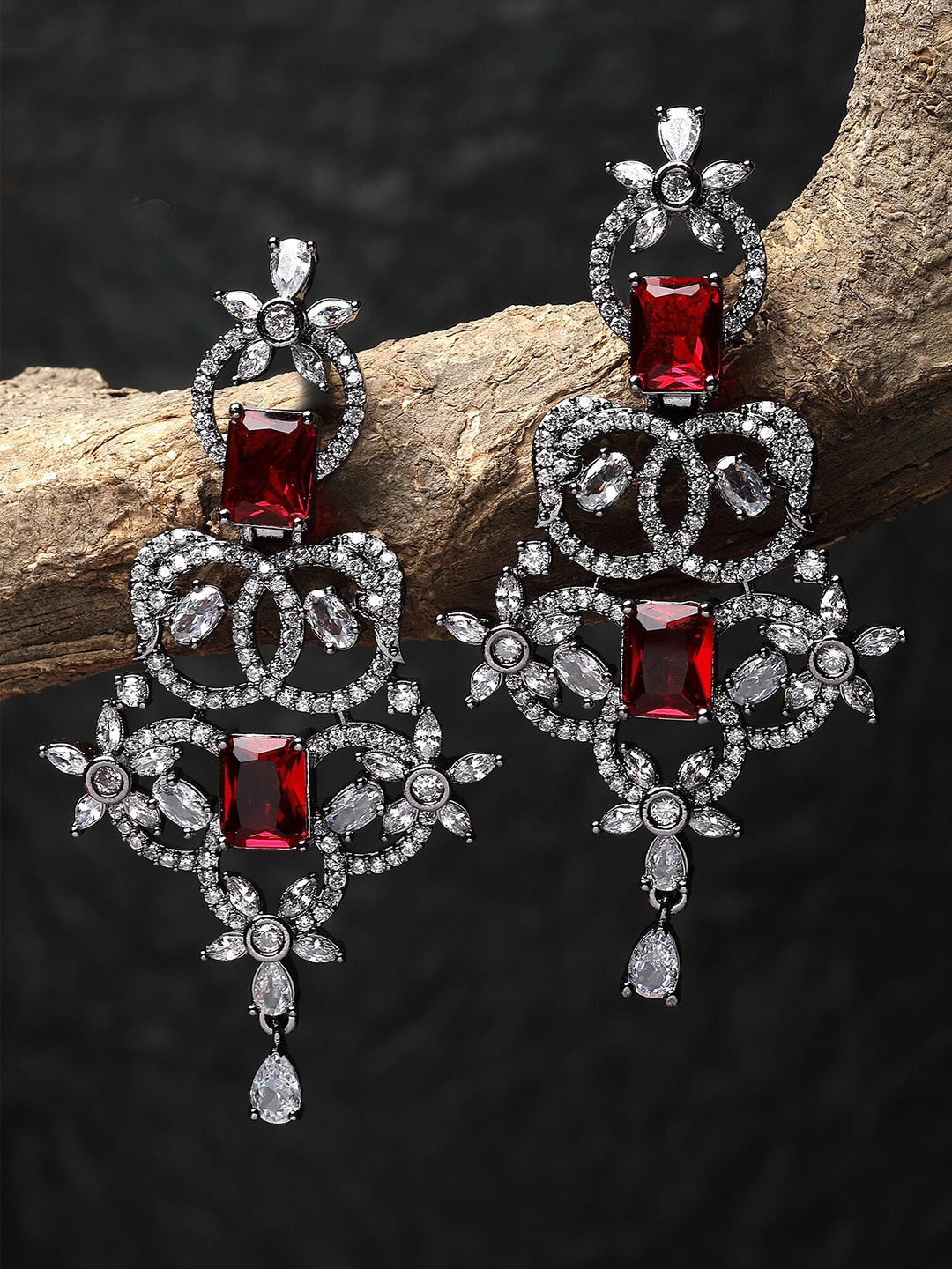 

KARATCART Silver-Plated Contemporary Drop Earrings, Red