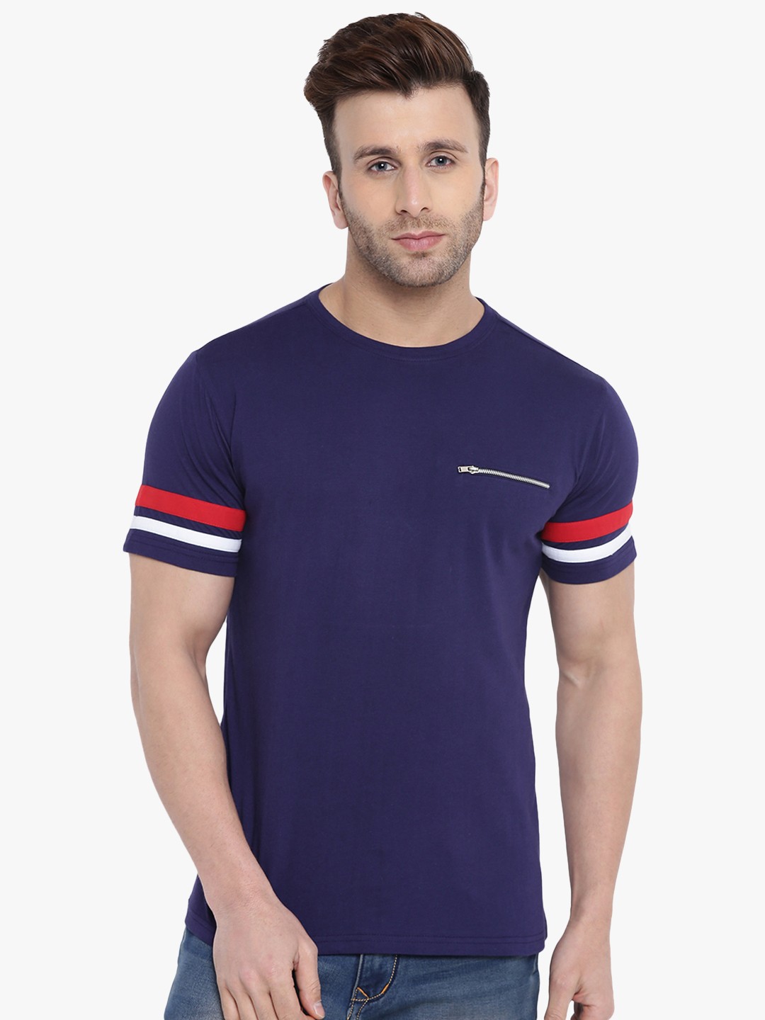 

GRITSTONES Men Navy Blue Printed Round Neck T-shirt